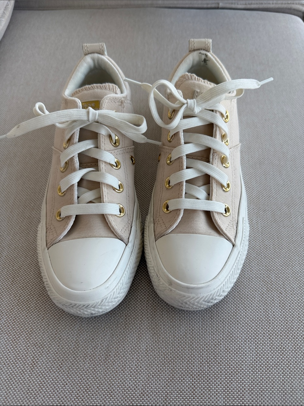 Converse Cream Low-Top Sneakers with Gold Eyelets